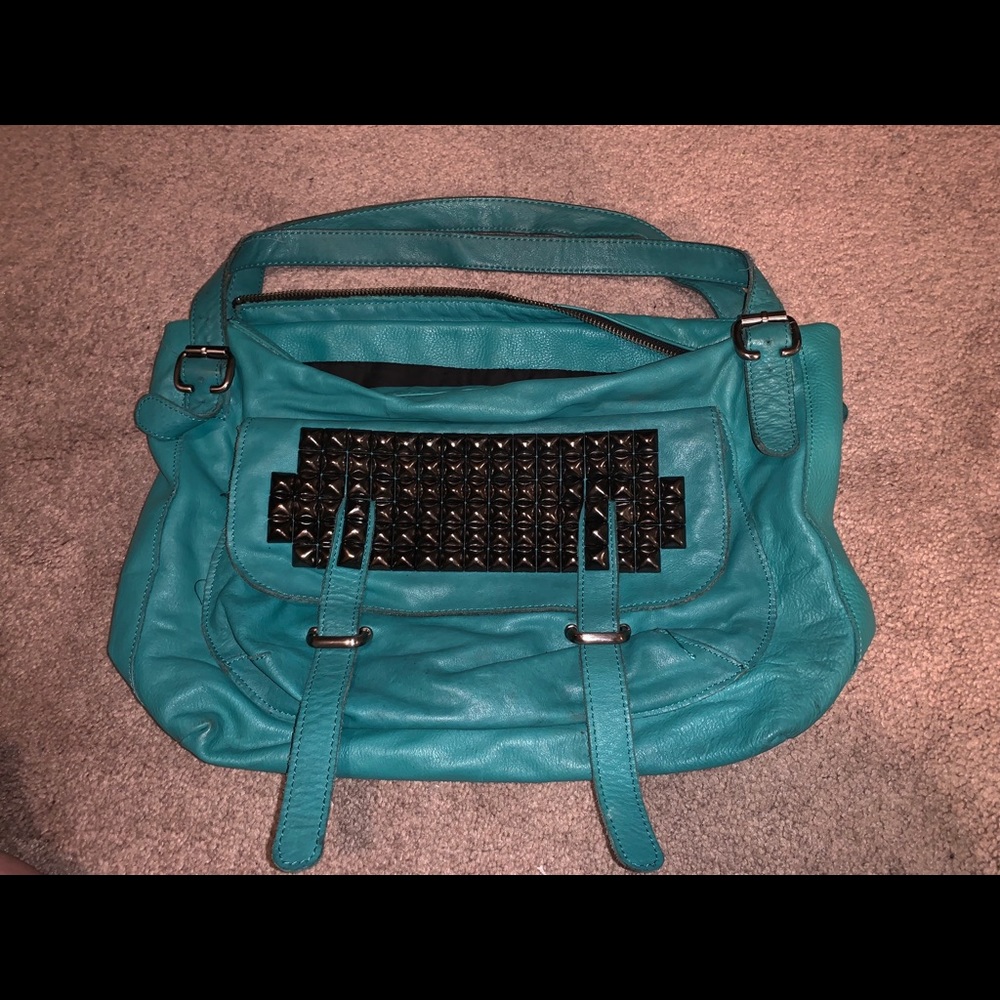 Tylie Malibu Teal Leather Studded Bag